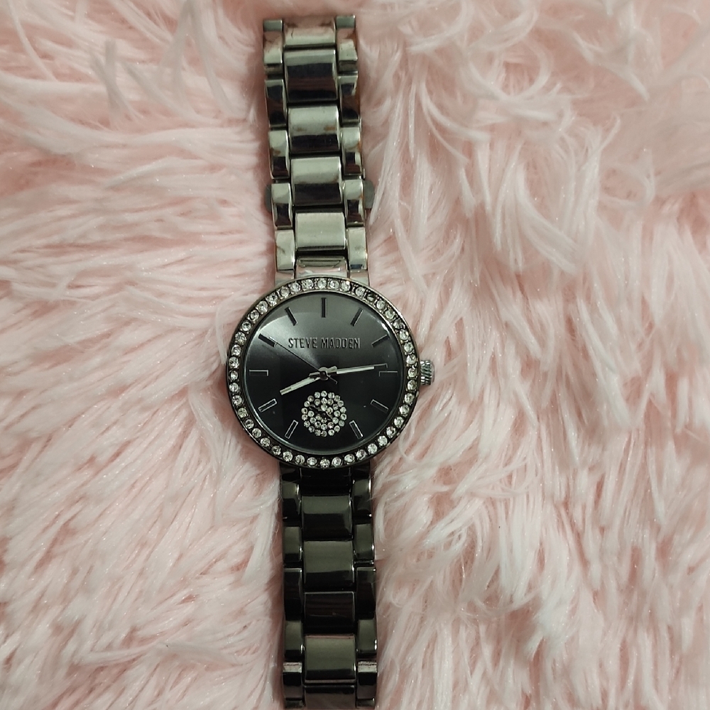 STEVE MADDEN Silver to black Ombree Crystal-Embellished Watch